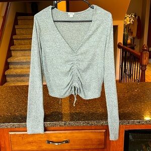 Garage long sleeve V neck center cinched thin sweater